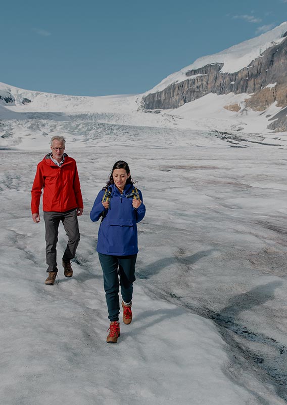 Two people walking on the Columbia Icefield